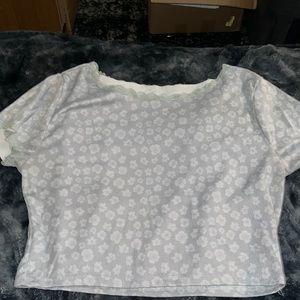 Crop top light, gray, bluish, floral, print